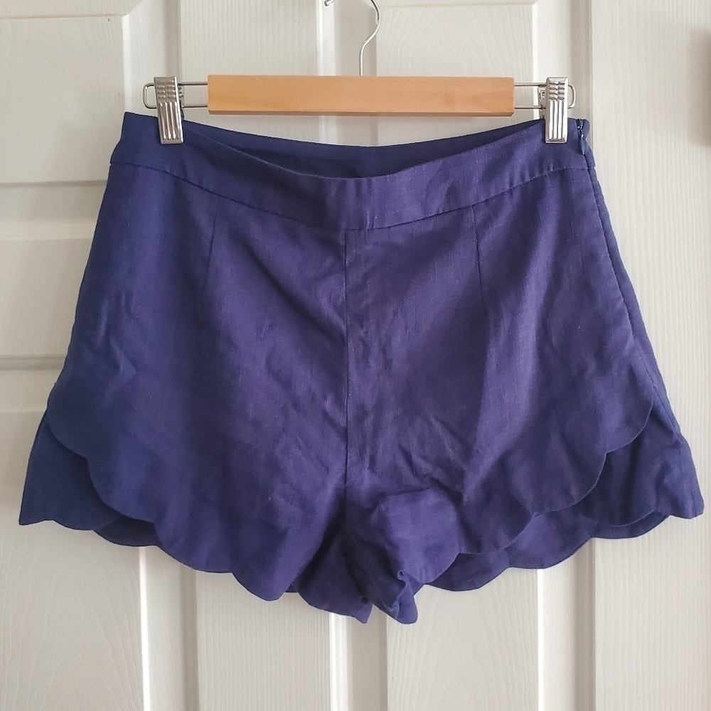 Alya Scalloped Navy Linen shorts size M